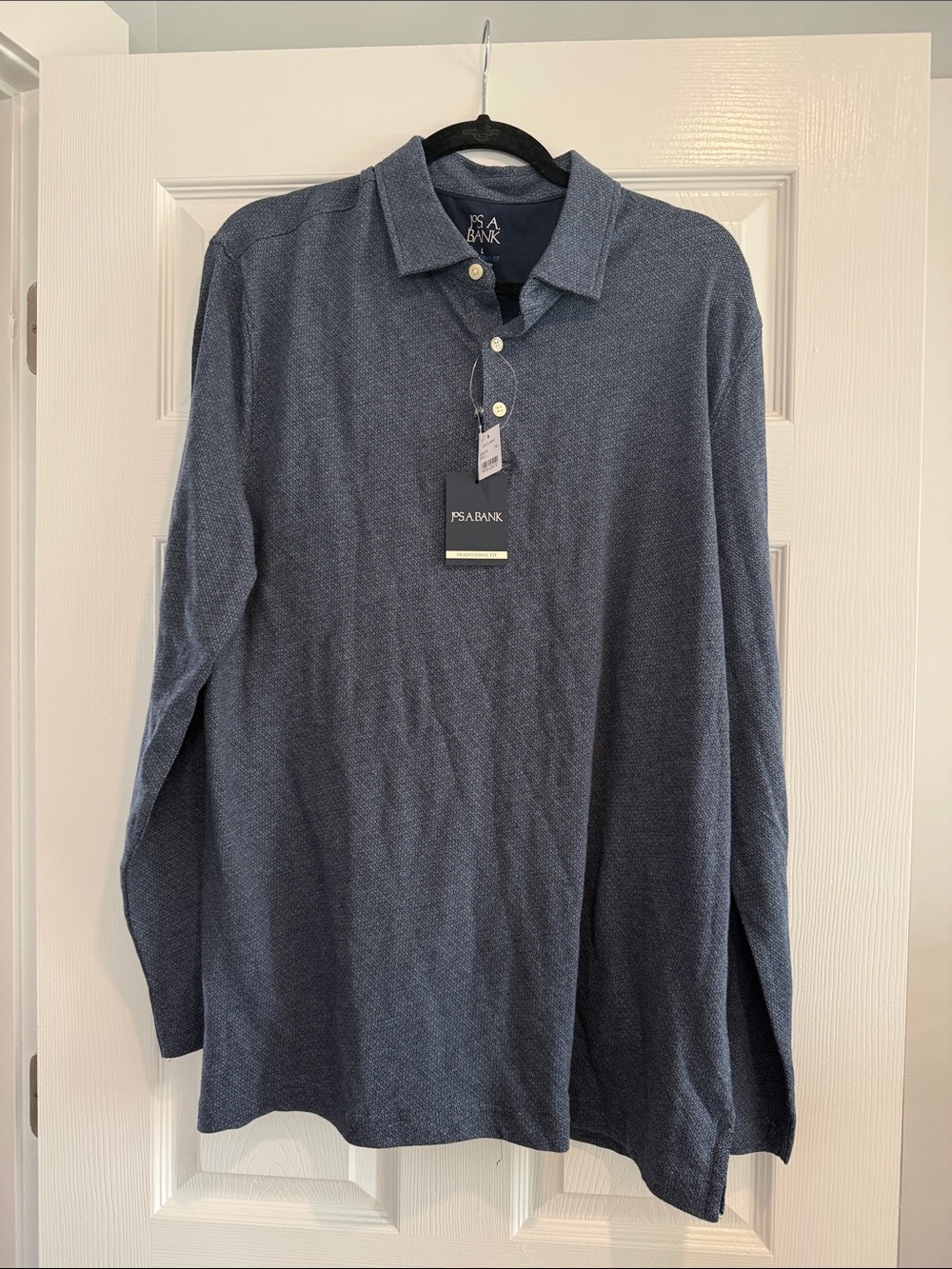 Jos. A. Bank Long-Sleeve Polo Shirt in Heathered Blue